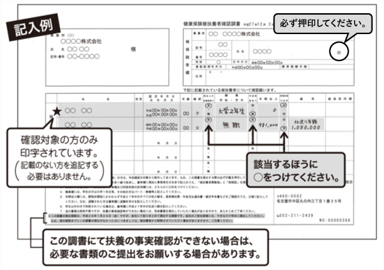 被扶養者確認書