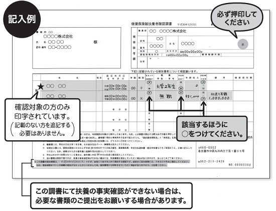 被扶養者確認書